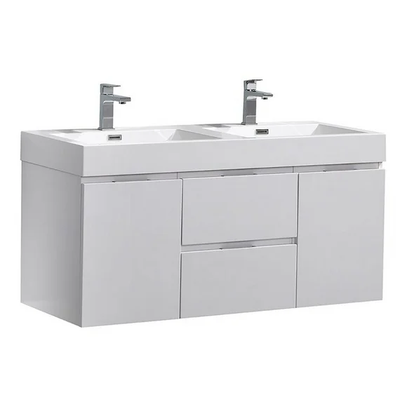 Fresca Valencia 48" Wall Hung Double Sinks Wood Bathroom Vanity in Glossy White