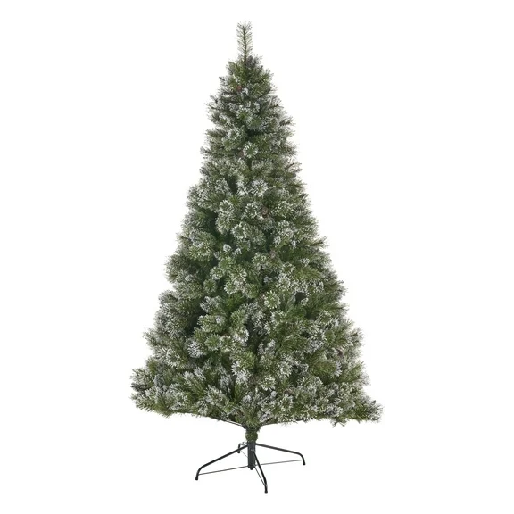 GDF Studio 7.5 Foot Cashmere Pine and Mixed Needles Pre Lit/Unlit Hinged Artificial Christmas Tree with Snow and Glitter Branches and Frosted Pinecones, Unlit