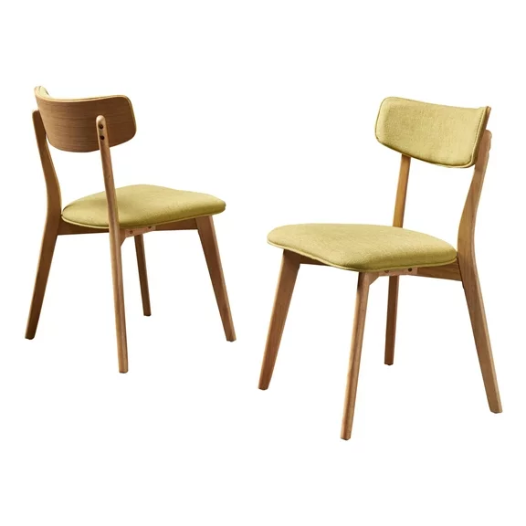 GDF Studio Crystal Mid Century Modern Fabric Upholstered Dining Chairs, Set of 2, Green Tea and Oak