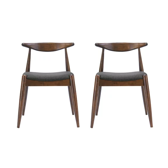 GDF Studio Virgil Mid Century Modern Fabric Upholstered Dining Chairs, Set of 2, Charcoal and Walnut