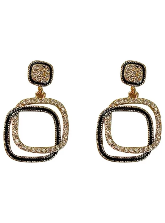Geometric Character Rhinestones Earrings Women Double Layer Square Fashion Jewelry Earrings Alloy Gemstone Fine Jewelry Earrings Pearl Earrings for Women