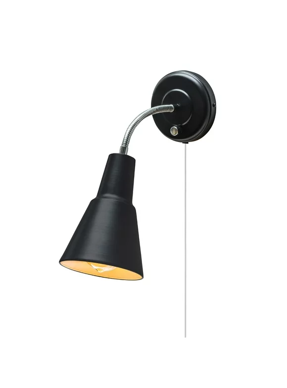 Globe Electric Ramezay 1-Light Matte Black Plug-In or Hardwire Task Wall Sconce Light, 65312