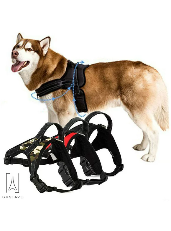 Gustave No Pull Dog Harness for Large Dog Adjustable Pet Vest Harness with belt buckle for Outdoor Walking (Blakc,S)