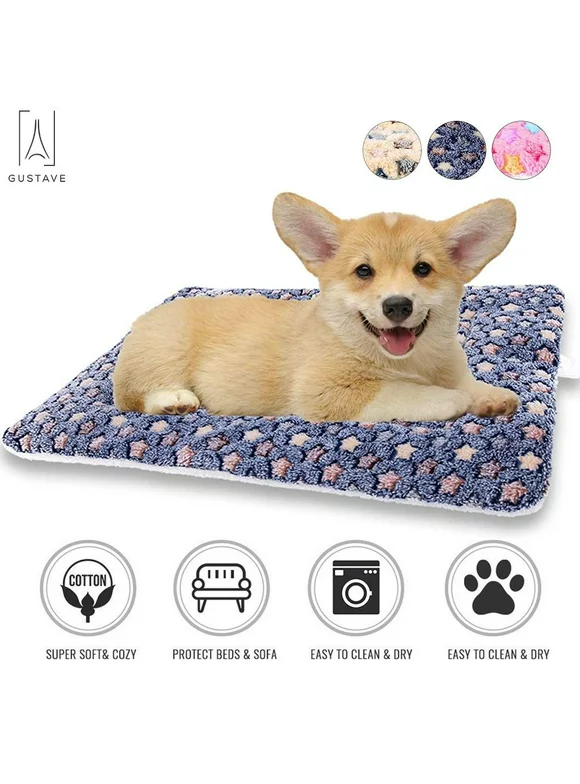 GustaveDesign Large Dog Pet Sleep Mat Soft Warm Reversible Fleece Crate Bed Mat Kennel Pad Cage Cushion for Large Small Medium Dog Cat "Blue, L"