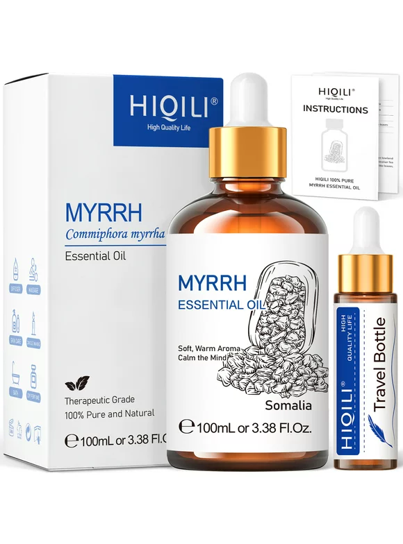 HIQILI Myrrh Oil, Pure Essential Oil for Diffuser, Massage, Bath, Skin and Hair Care - 100ml