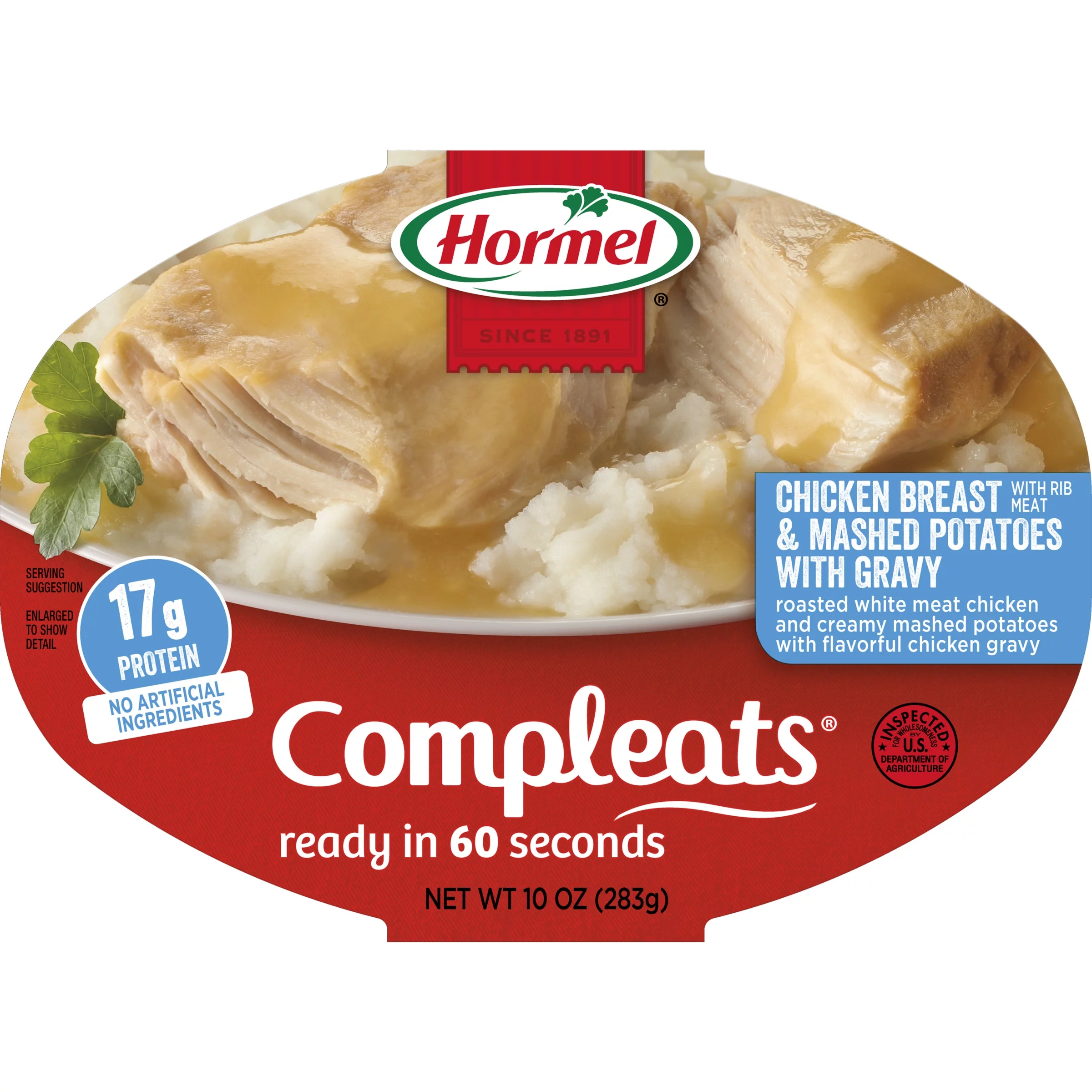 HORMEL COMPLEATS Chicken Breast with Gravy & Mashed Potatoes, Shelf Stable, 10 oz Plastic Tray