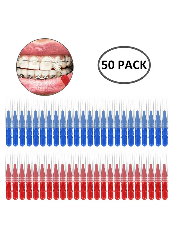HOTBEST 50 PCS Interdental Brush Floss 2.5mm,3mm Floss Head Between Teeth Brush Dental Cleaning Brush, Toothpick Cleaners Tooth Cleaning Tool
