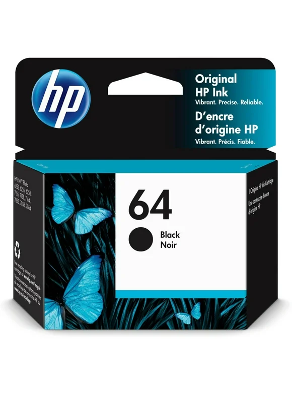 HP 64 Black Original Ink Cartridge, ~200 pages, N9J90AN#140