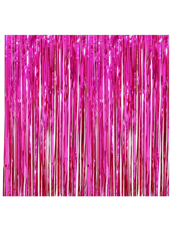 Harlier 6.6 x 3.3 ft Foil Fringe Curtains Party Decorations, Hot Pink Tinsel Curtain Backdrop for Parties, Door Streamers, Glitter Streamer Fringe Backdrop for Birthday Decoration
