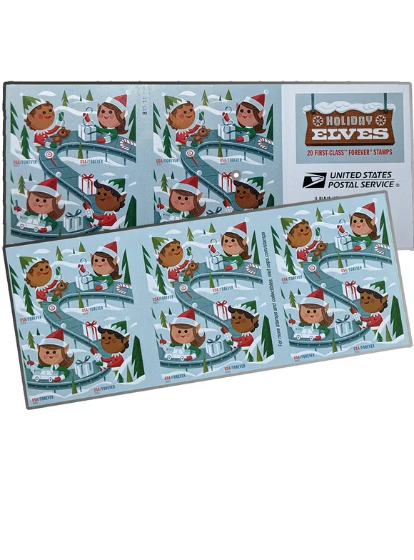 Holiday Elves USPS Forever US Postage Stamp 1 Book of 20 First Class Wedding Celebration Christmas Tradition (20 Stamps)