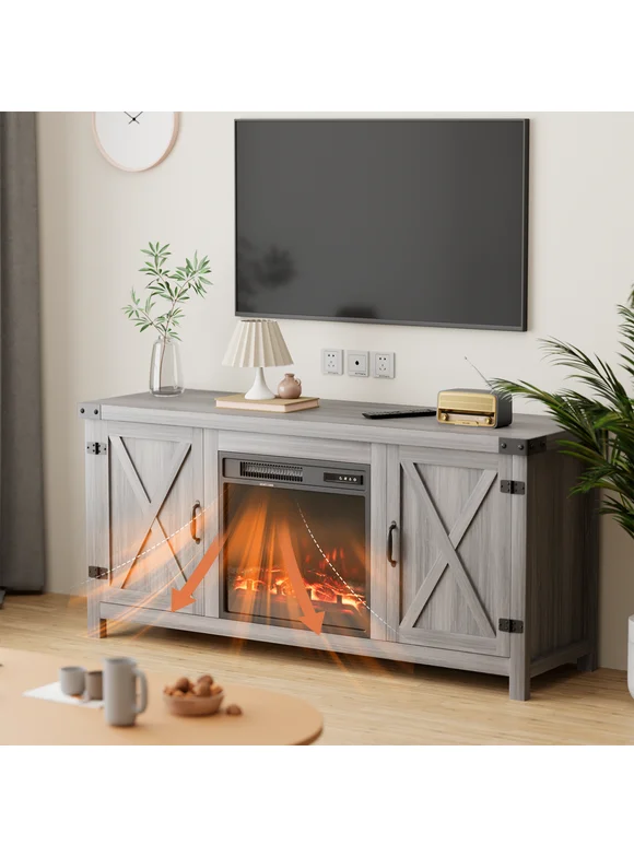 Homall Modern Farmhouse TV Stand Double Barn Door Fireplace TV Stand for TVs up to 65 inch, 58 inch,Grey Wash
