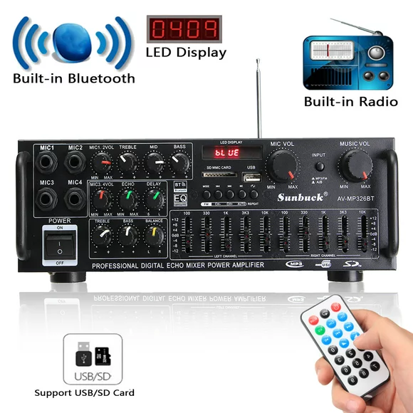 Home Stereo Amplifier Receiver , 1200W Audio Power Amplifier 2Channel Receiver FM Radio USB SD 110/12V