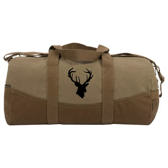 Hunting Deer Buck Antlers Two Tone 19” Duffle Bag with Brown Bottom