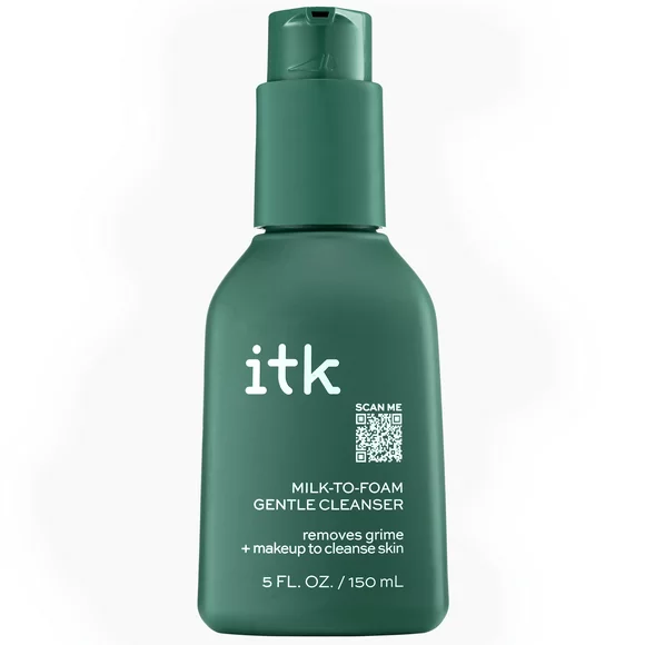 ITK Milk-to-Foam Gentle Cleanser Pro vitamin B5 2-in-1 Face Wash + Makeup Remover | for All Skin Types | Infused PineApple + Coconut enzyme  | 5 oz