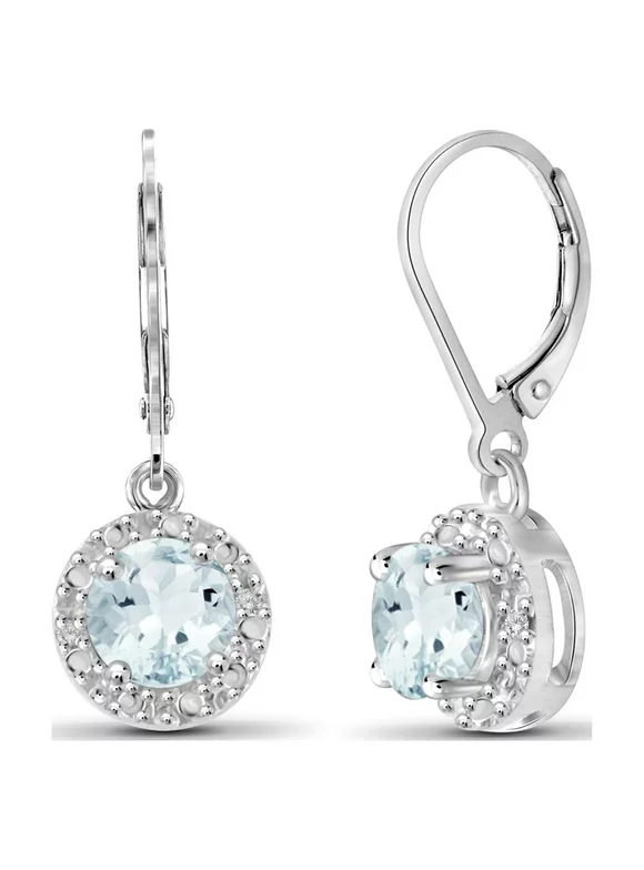 JewelersClub 1.00 CTW Aquamarine Drop Earrings – Sterling Silver (.925)| Hypoallergenic Drops for Women - Round Cut Set with Lever Backs