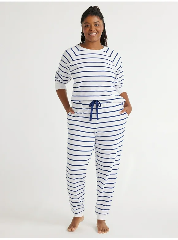 Joyspun Women's Sleep Fleece Top and Joggers Pajama Set, 2-Piece, Sizes S to 3X