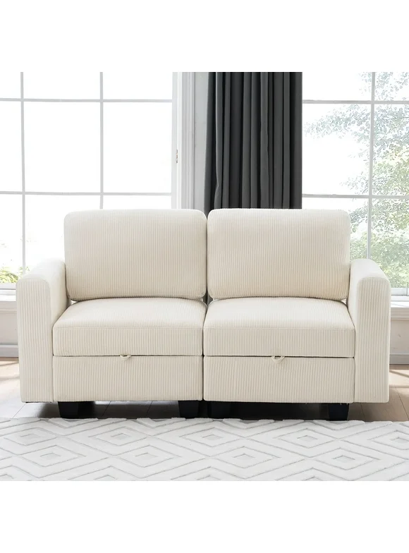 July’s Song Convertible Modular Sectional Sofa, Modern Loveseat with Storage Space,2 Seat Sectionals Corner Couch , love seat Sofa Couch for Living Room,Apartment,Velvet White