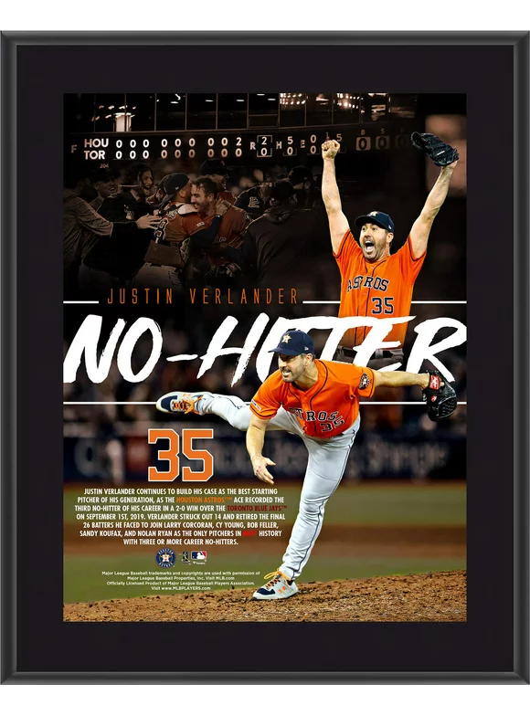 Justin Verlander Houston Astros 10.5" x 13" 3rd Career No-Hitter Sublimated Plaque