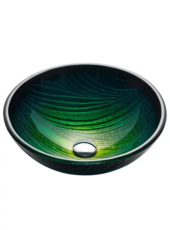 KRAUS Nature Series Round Green Glass Vessel Bathroom Sink, 17 inch