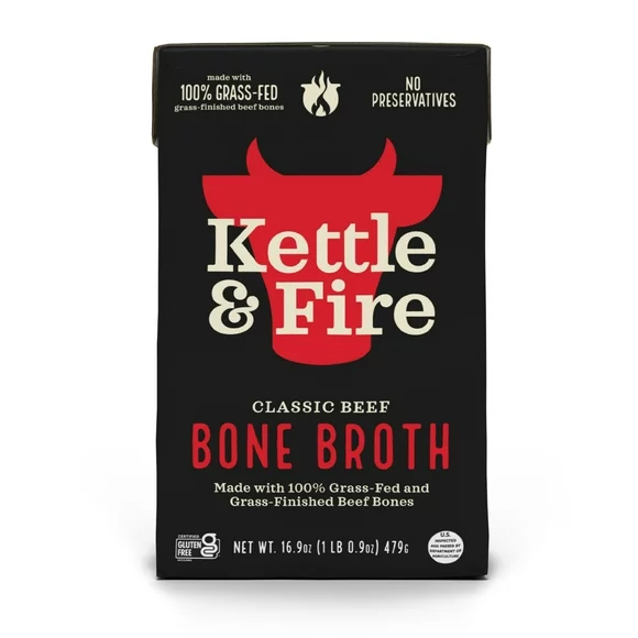 Kettle & Fire Beef Bone Broth, Classic Beef, 16.9 oz Shelf-Stable Carton