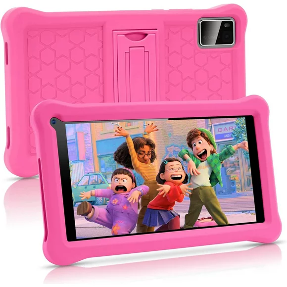 Kids Tablet 7 inch 3GB RAM 32GB WiFi Android Tablet For Kids| Bluetooth | Parental Control | Pre-Installed Learning Tablet Apps for Toddlers Children | with Shockproof Case--Pink