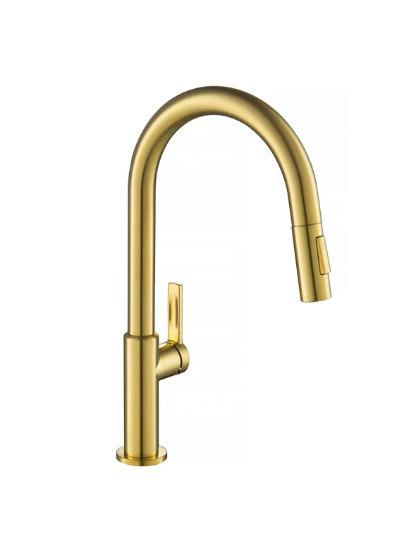 Kraus Oletto Single Handle Pull-Down Kitchen Faucet in Brushed Brass