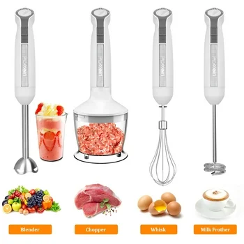 LINKChef Immersion Blender, 20-Speed 1000W 5-in-1 Immersion Hand Blender, Stick Blender with Turbo Mode, Baby Food Processor with Chopper, Blender for Kitchen with 600ml Beaker (White)