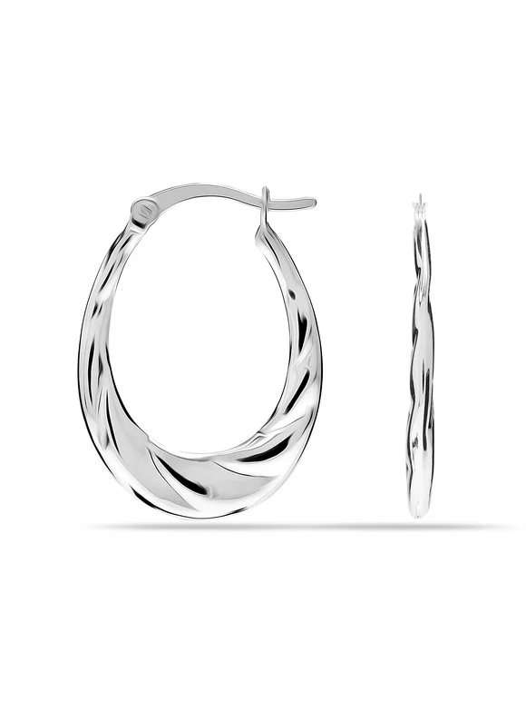 LeCalla 925 Sterling Silver Light-Weight Plain Classic Oval Shrimp Hoop Earrings Jewelry Gifts for Women and Teen Girls 25MM - Mothers Day Gift