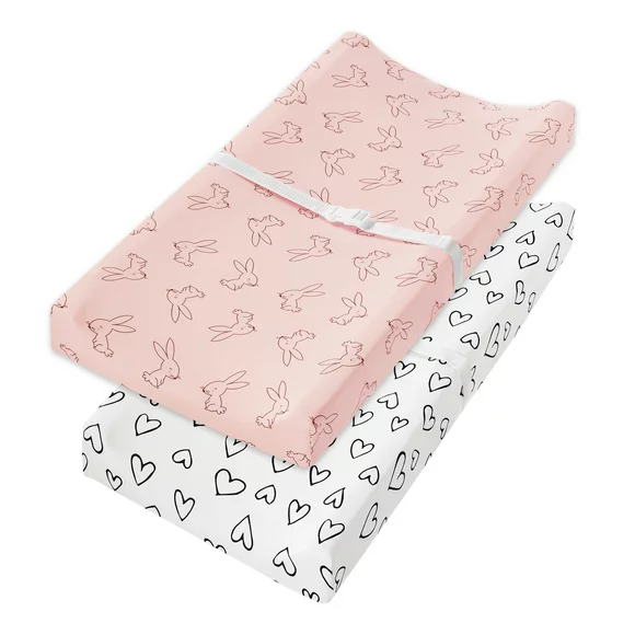 Little Star Super Combed Natural Cotton Soft Diaper Changing Pad Cover, 2 Pack, Pink