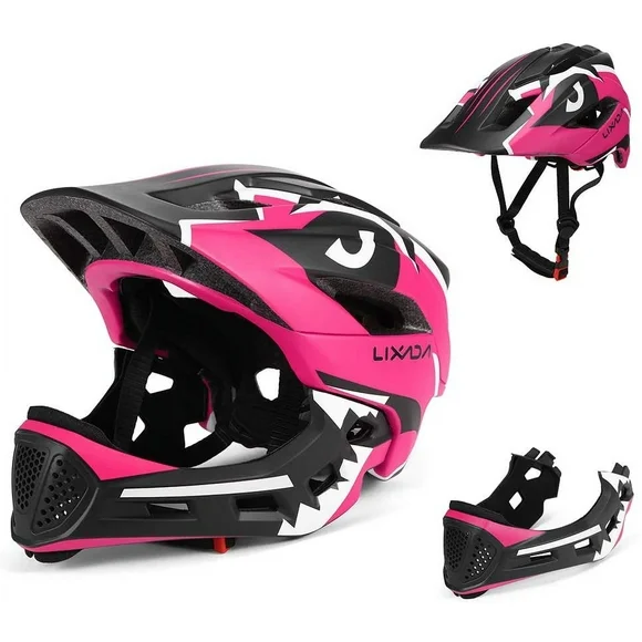 Lixada Kids Detachable Full Face Helmet Children Safety Helmet for Cycling Skateboarding Roller Skating, Rose Red