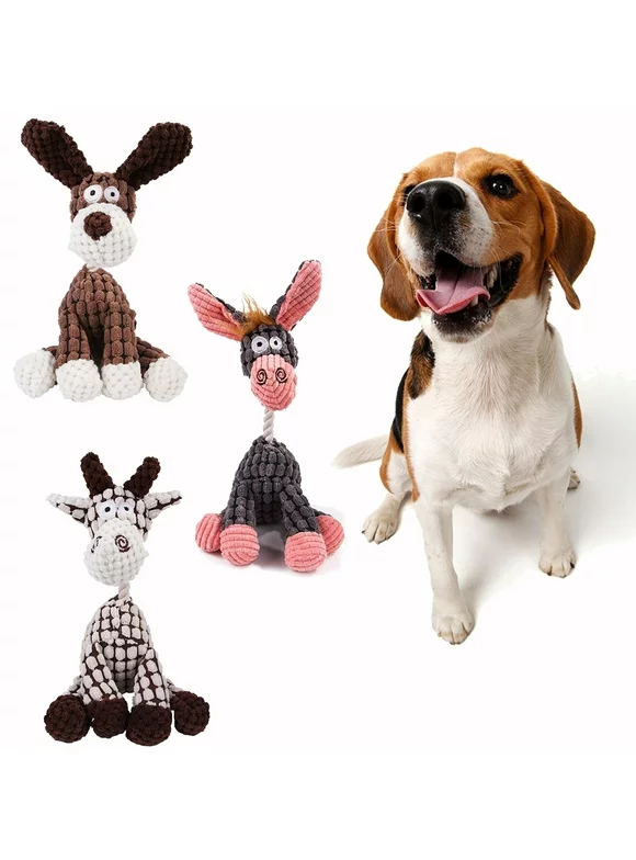 Lovebay Stuffed Dog Toys, Tug of War Plush Animal Squeaky Chew Toys for Small, Medium, Big Dogs
