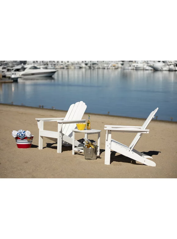 LuXeo Marina White Poly Outdoor Patio Adirondack Chair and Table Set