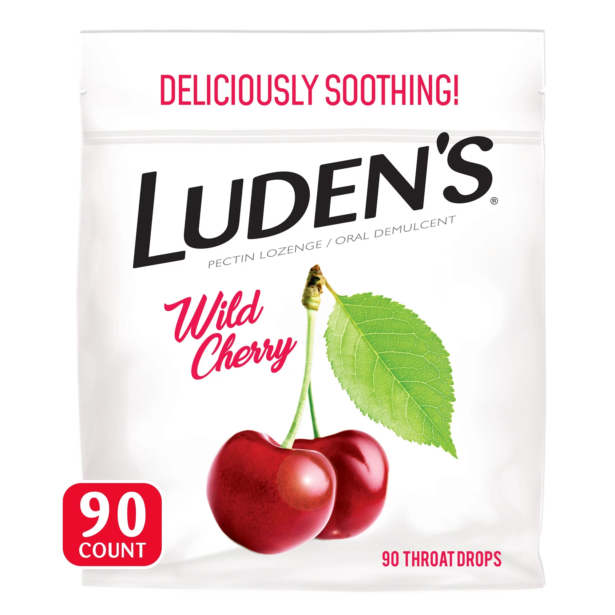 Luden's Sore Throat Drops, For Minor Sore Throat Relief, Wild Cherry, 90 Count