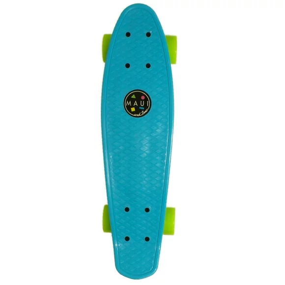 Maui and Sons 22 inch Blue Cookie Logo Retro Cruiser Skateboard, 60mm Diameter PU Wheels