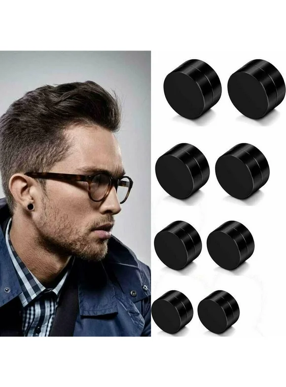 Men Women Stainless Steel Stud Earrings Magnetic Ear Plugs Non-Piercing Clip On