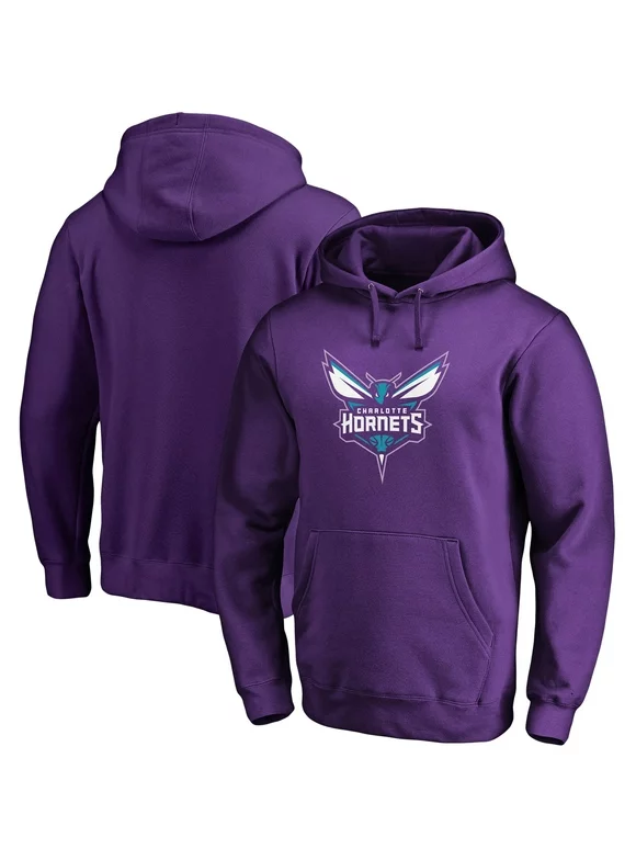 Men's Fanatics Branded Purple Charlotte Hornets Icon Primary Logo Fitted Pullover Hoodie