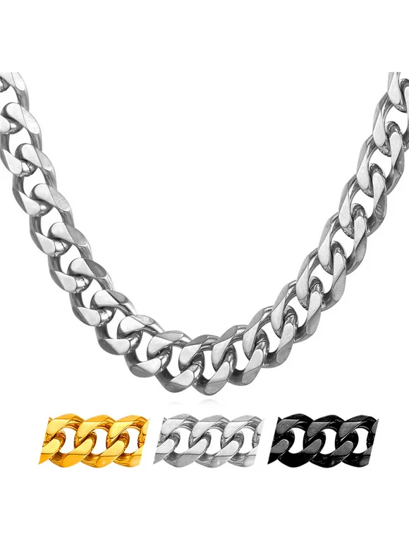 Mens Hip Hop Necklace 9mm Miami Unisex Curb Cuban Link Chain，316L Stainless Steel