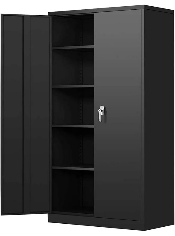 Metal Storage Garage Cabinets with Locking Doors and Adjustable Shelves, 72 inch Tall Storage Cabinet for Office, Home (Black)