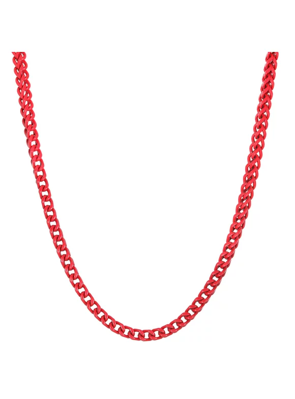 Metro Jewelry Stainless Steel Red Acrylic Thick Franco Chain Necklace for Men 5 mm Wide 22 Inches Lobster Claw