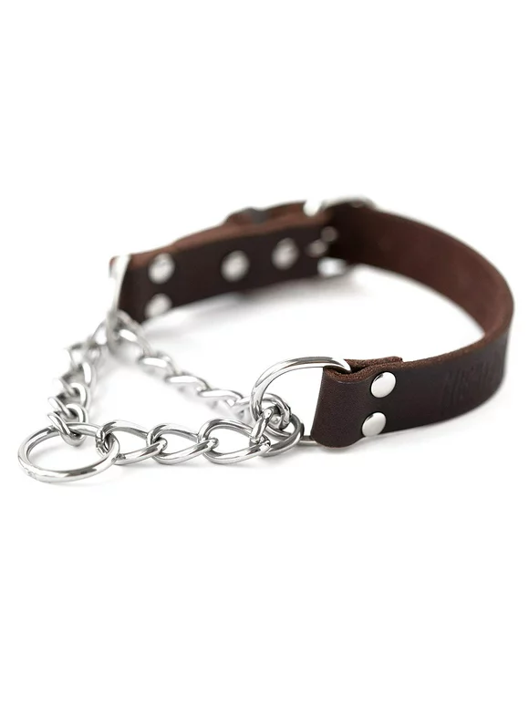 Mighty Paw Leather Training Collar, Martingale Collar, Stainless Steel Chain - Limited Chain Cinch Collar