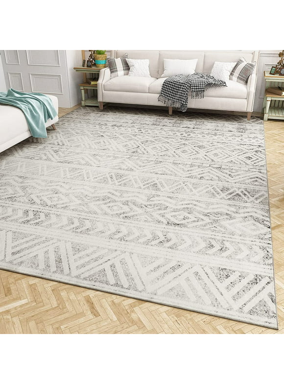 MontVoo 5'x7' Area Rugs for Living Room Washable Rugs Boho Large Area Rug Modern Geometric Neutral Carpet and Area Rugs for Home Decor Foldable Non Slip Bedroom Rugs Gray