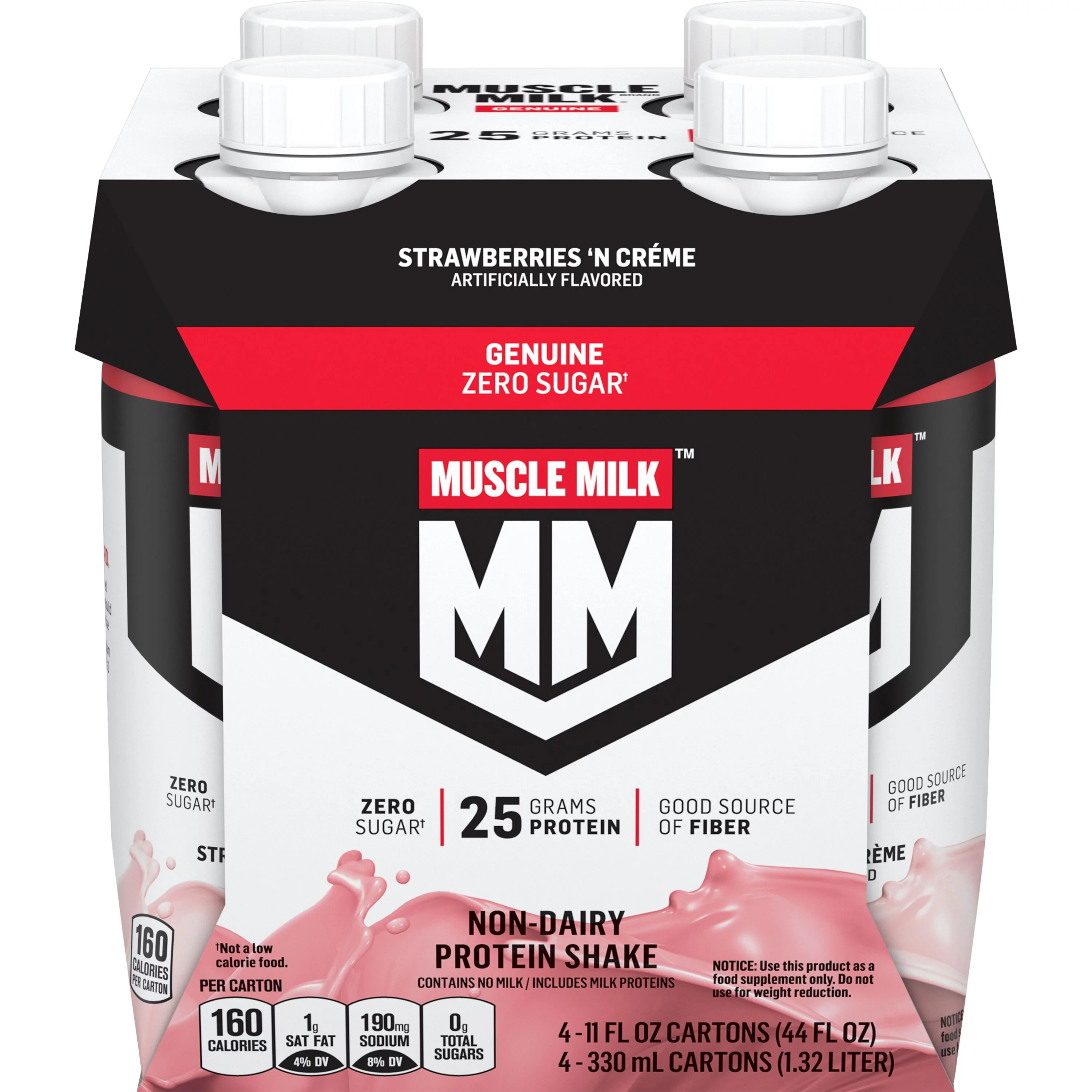 Muscle Milk Genuine Protein Shake Strawberries 'n Crème, 11 fl oz Carton, 4 Pk