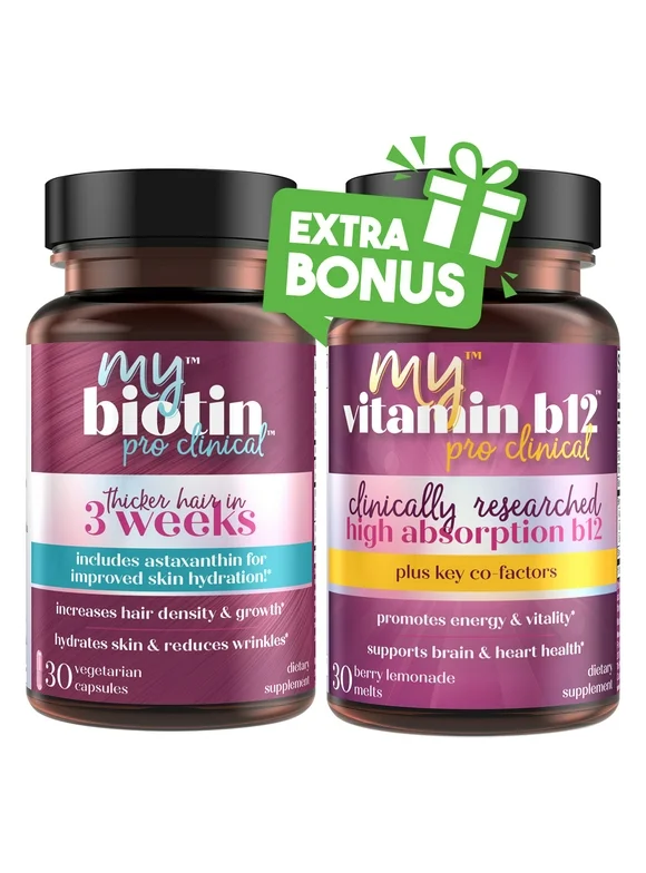 MyBiotin ProClinical + FREE MyVitamin B12 ($19.95 VALUE) - Payless Daily EXCLUSIVE KIT - Purity Products - MyBiotin ProClinical (Biotin, MB40X, Astaxanthin) - B12 Energy Melts (Methylcobalamin B12 +More)