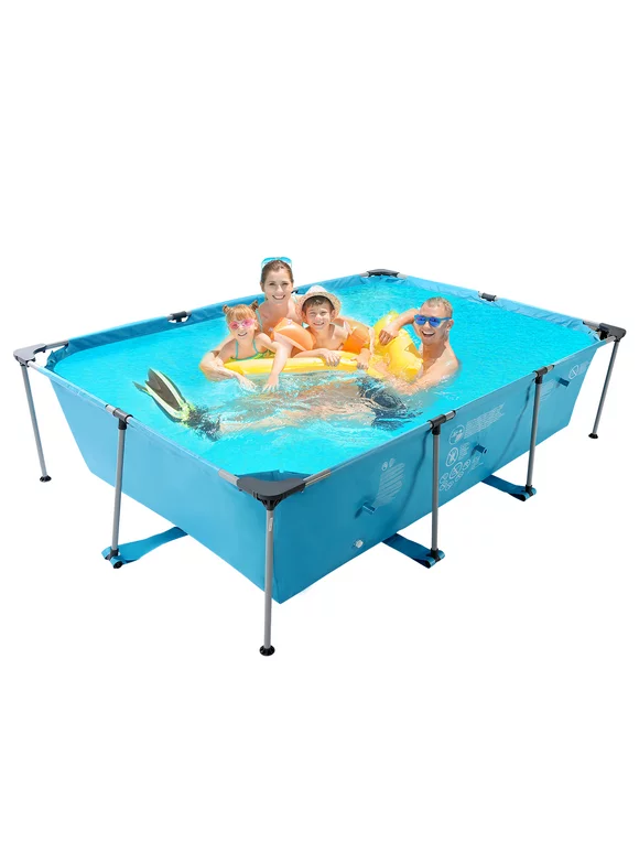Naipo 10 ft Swimming Pool 118”* 79“ Above Ground Outdoor Rectangular Frame Pools Blue Family Outdoor Use (Pump NOT Included)