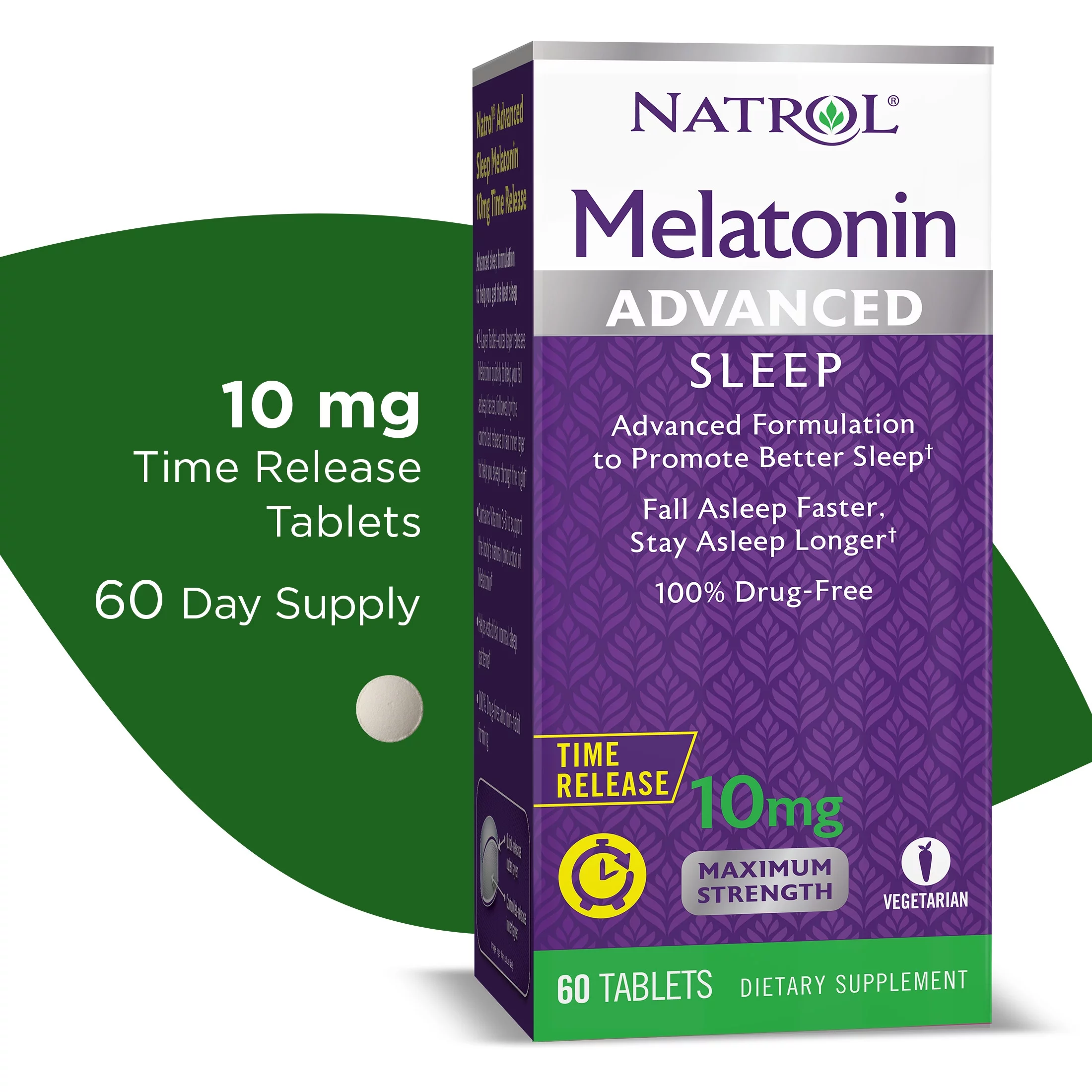 Natrol Melatonin Advanced Sleep Aid Time Release Tablets, Drug-Free, 10mg, 60 Count