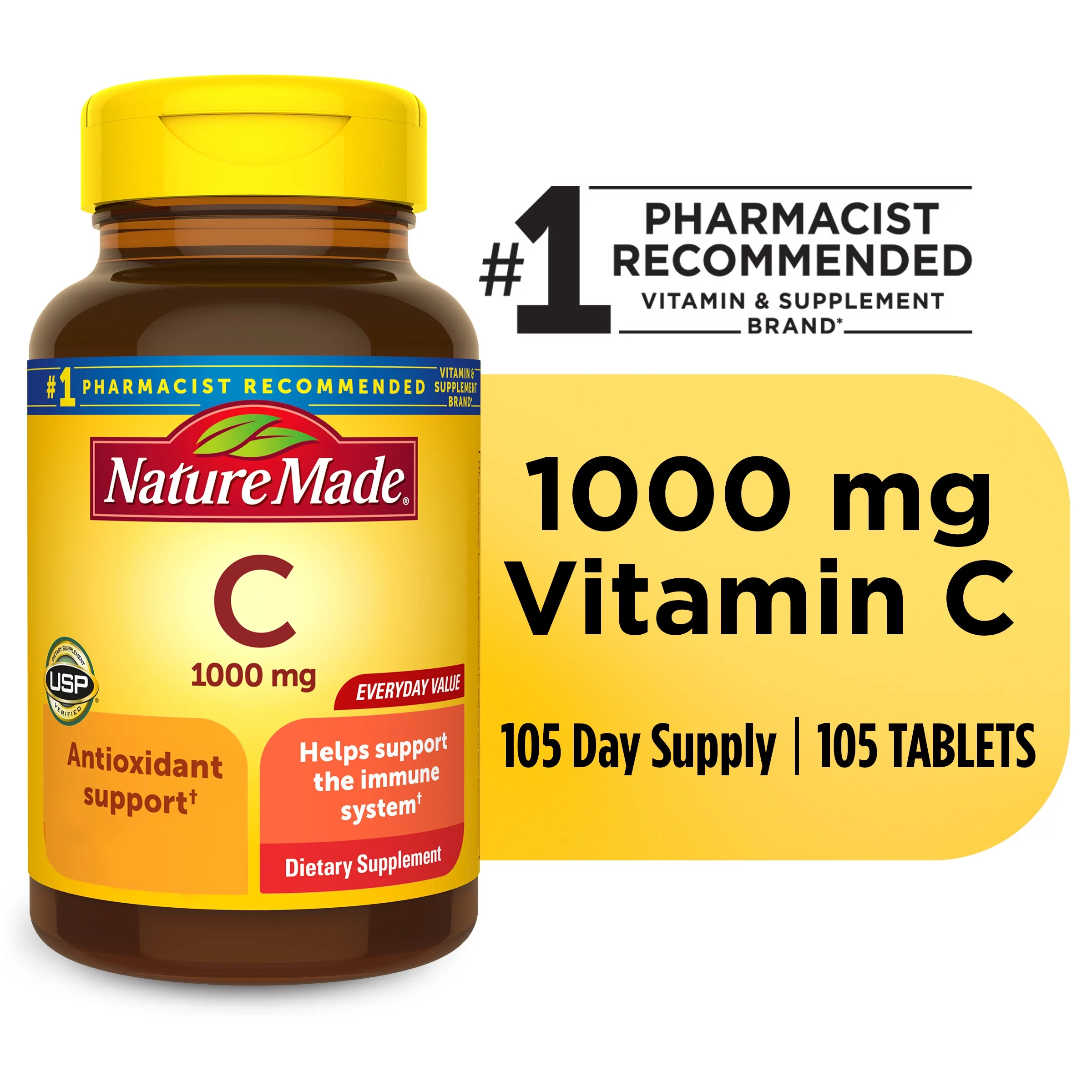 Nature Made Extra Strength Vitamin C 1000 mg Tablets, Dietary Supplement, 105 Count
