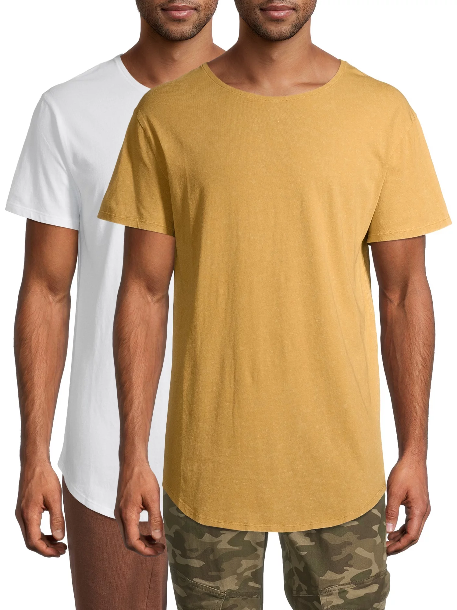 No Boundaries Men's Elongated T-Shirt with Short Sleeves, 2-Pack