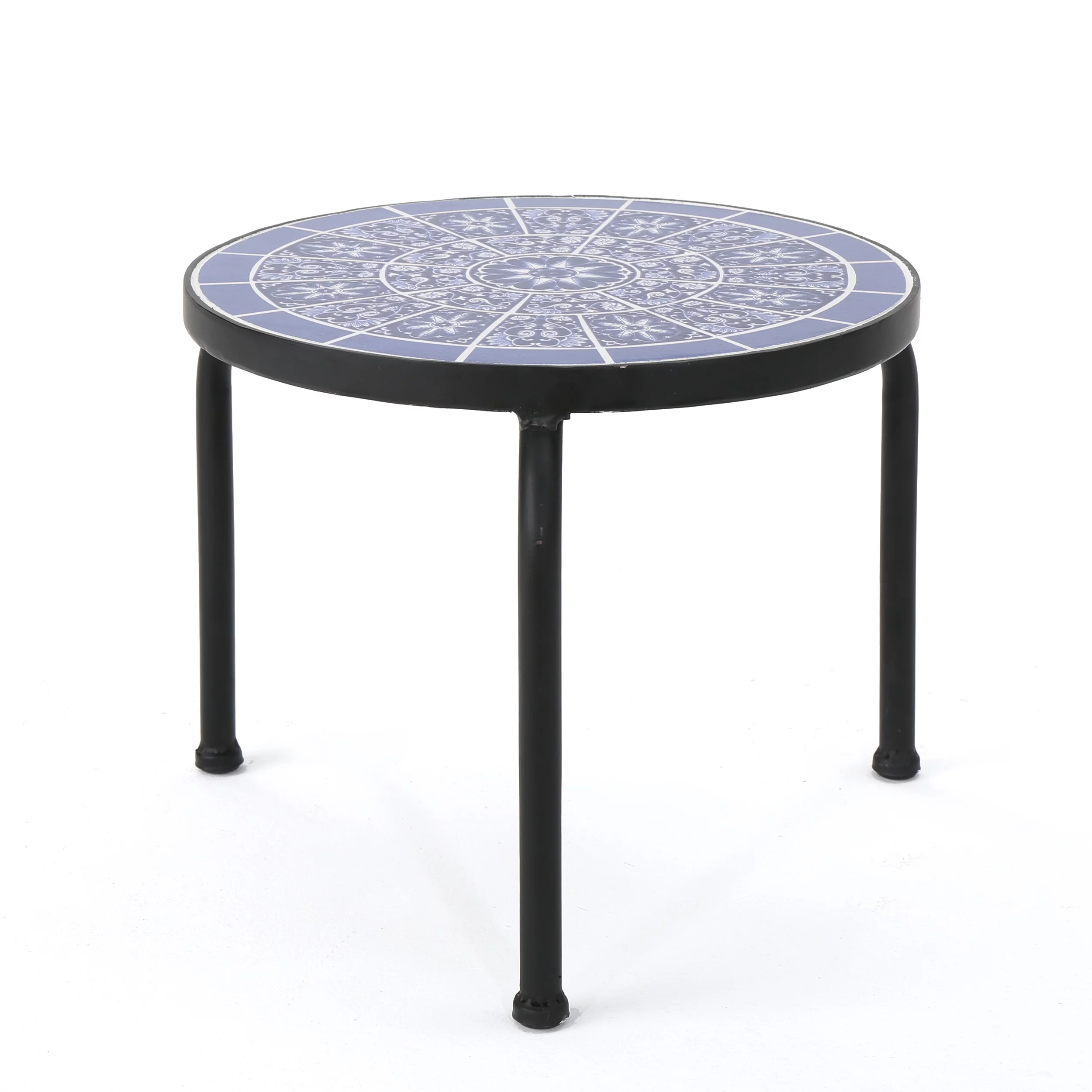 Noble House Outdoor Ceramic Tile Side Table with Iron Frame, Size: 10" (H) x 13" (W)