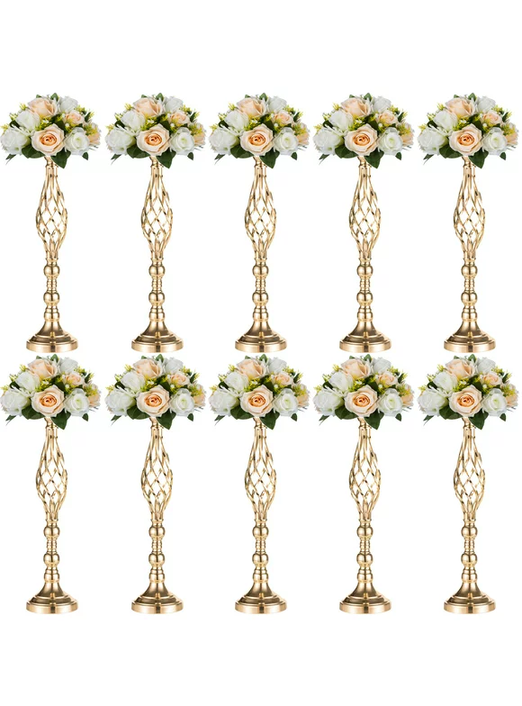 Nuptio Gold Flower Stand for Table Centerpiece 23" Wedding Vase Decorations Set of 10