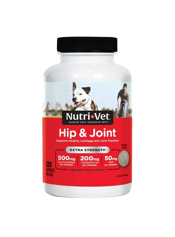 Nutri-Vet Hip and Joint Chewables for Dogs, Extra Strength, 120 Count